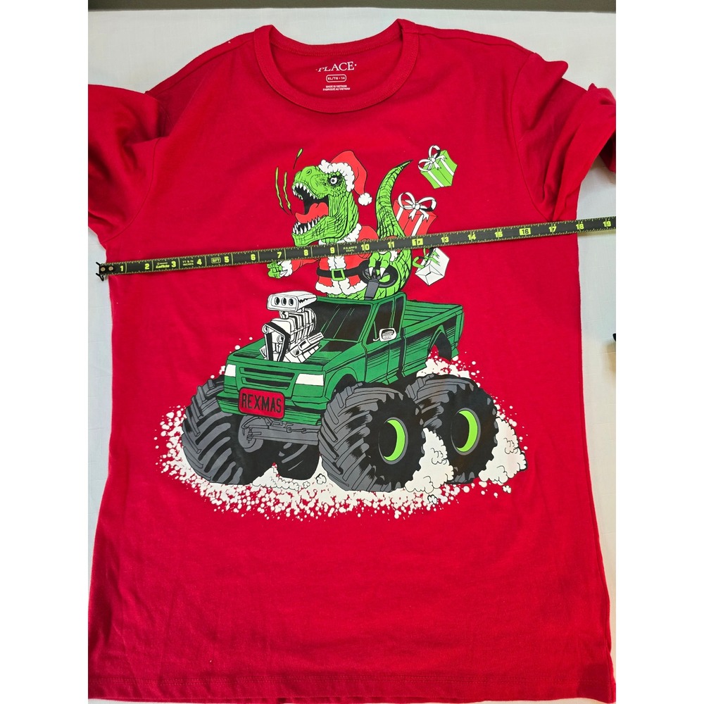Boys The Childrens Place Christmas TRex Shirt and Black Cargo Jogger Set Size 14 - Picture 4 of 8
